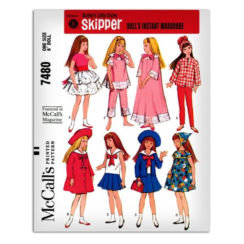 Barbie Doll 9” Skipper Sewing Pattern Mccalls 7480 Coat Pants Hat Skirt Dress