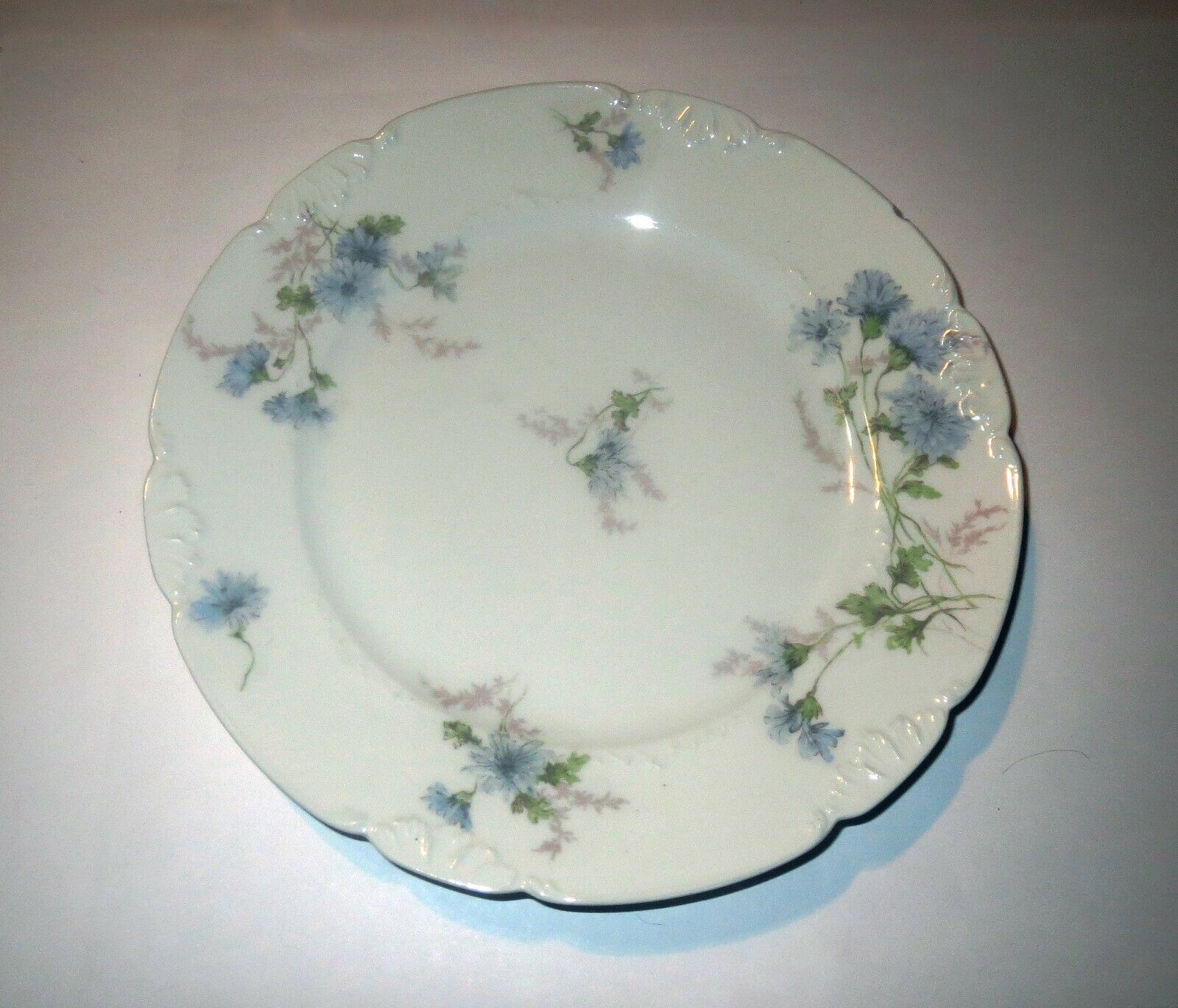 Collection 4 Antique Limoges France - Blue Flower  Dinner Plate Set - Signed Lot