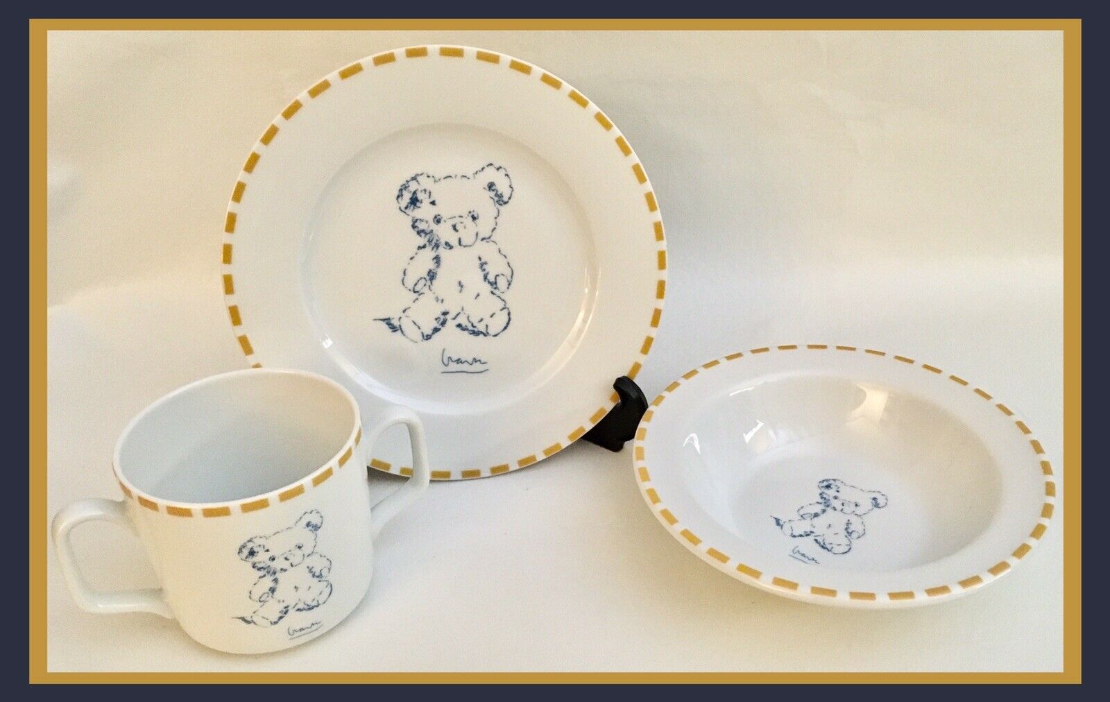 Royal Limoges Graves Design 3 Pc Childs Set-teddy Bear Design - Cup/plate/bowl